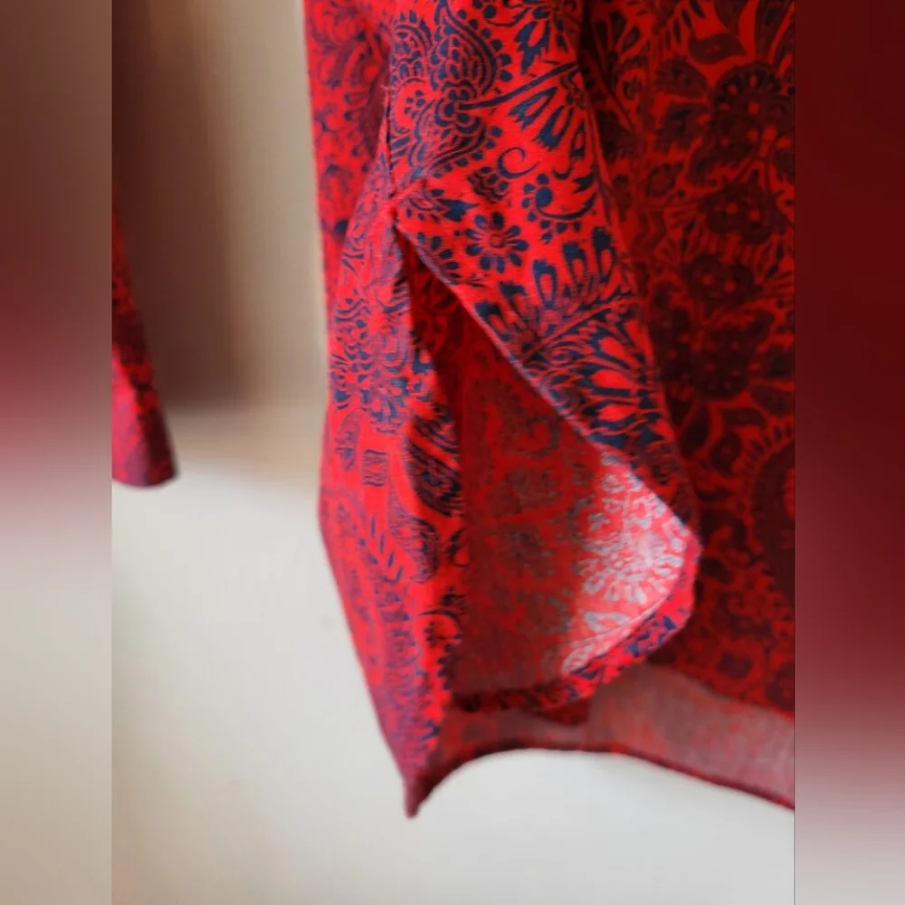 New LANDS' END Red and Blue Paisley Print Cotton Shirt - Picture 5 of 7